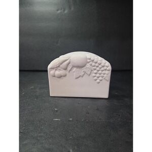 White Ceramic Fruit Motif Napkin Holder, Vtg Fruit Design, Cherries Pear Apple‎